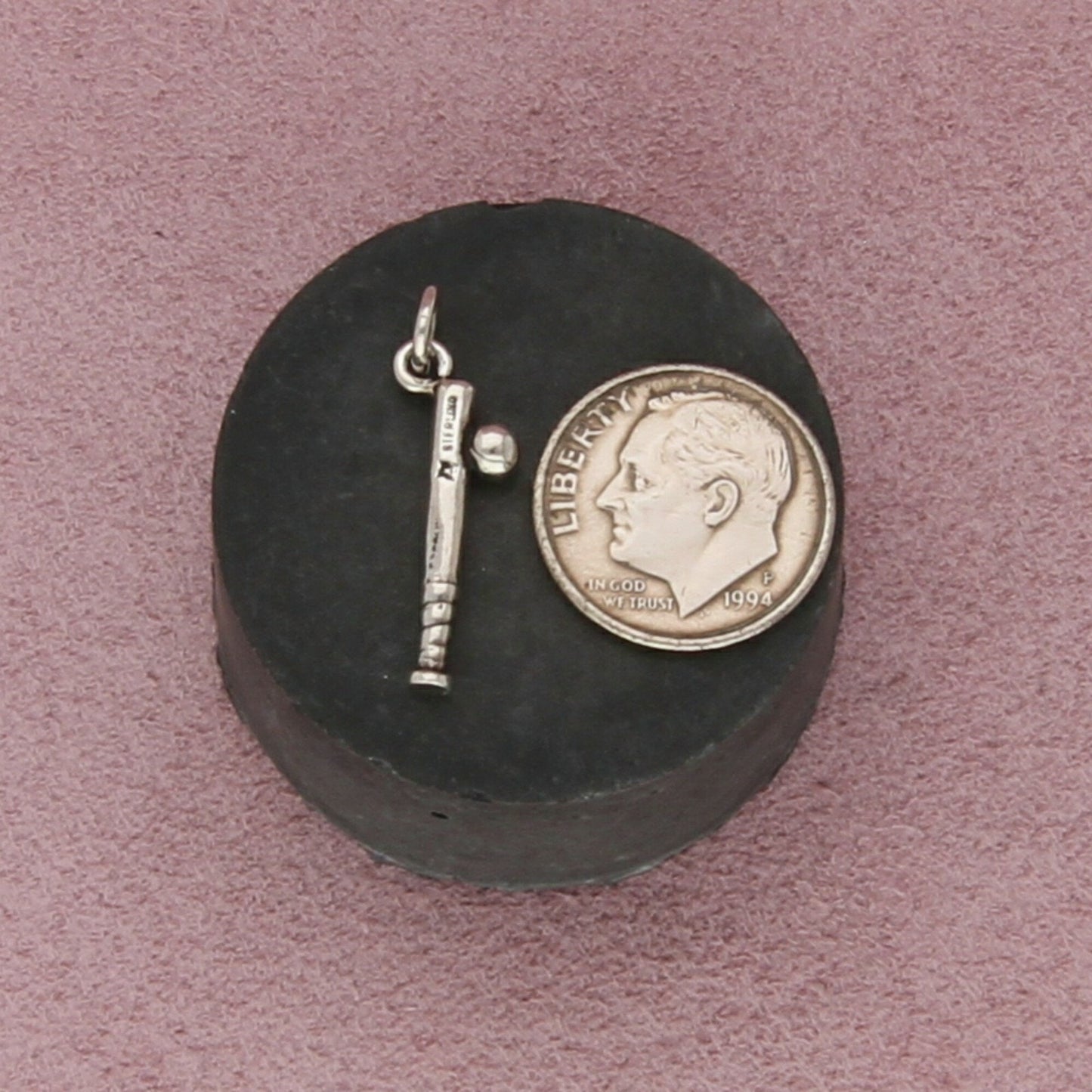 sterling silver vintage baseball and bat charm pendant