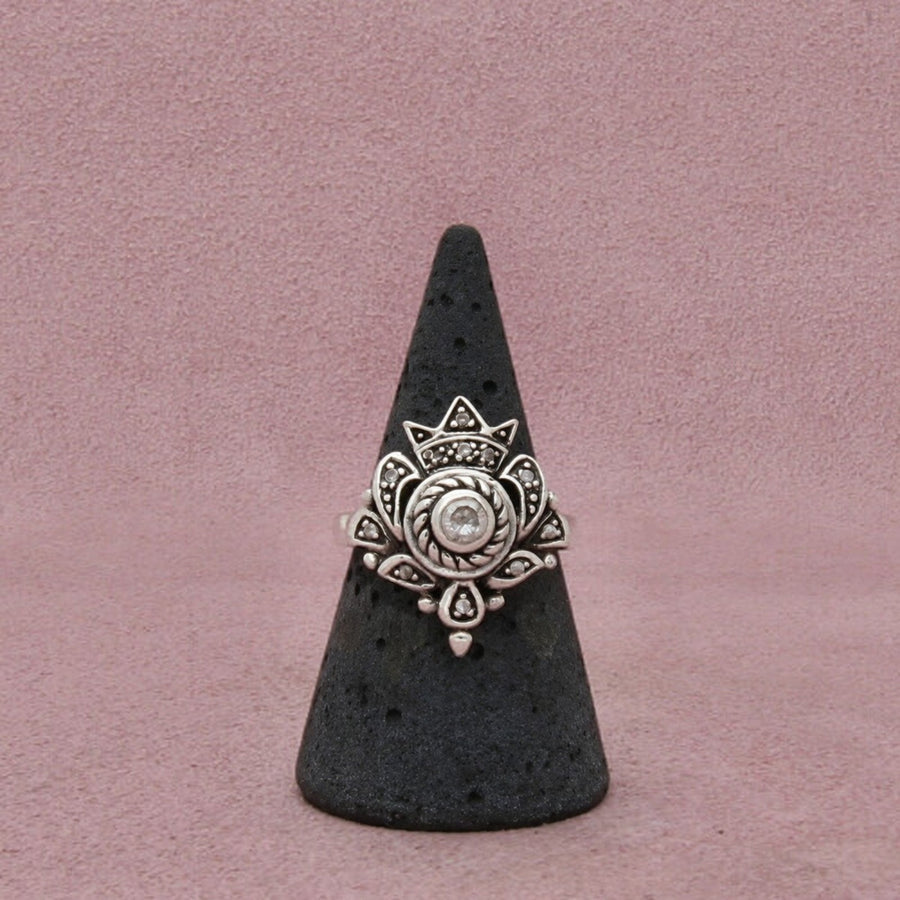 Sterling Silver Cz Kite-Shaped Design Scrollwork Openwork Ring Size 7.5