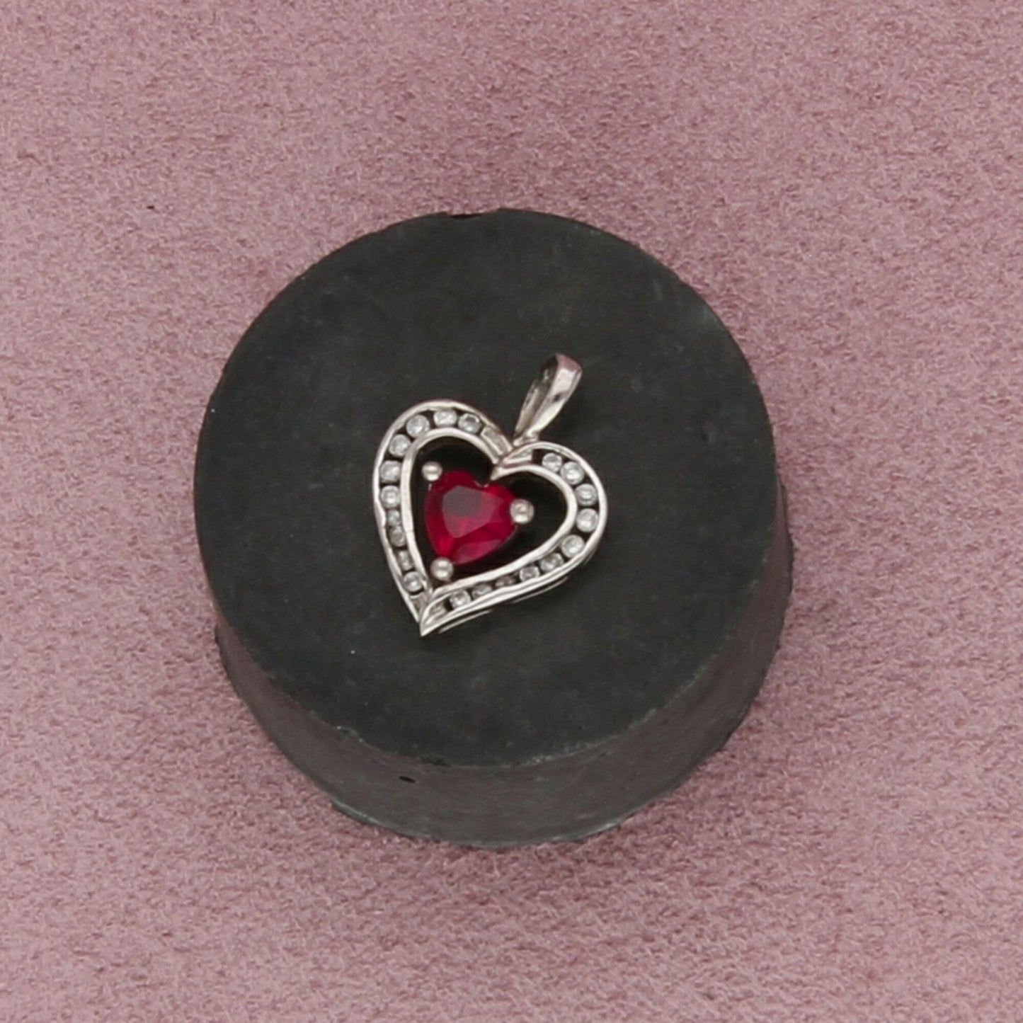 sterling silver ruby & cz halo heart pendant