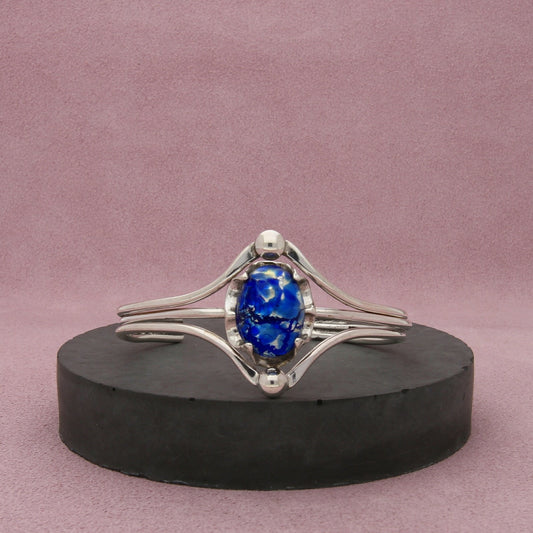 sterling silver vintage blue dichroic glass cuff bracelet size 6.75in