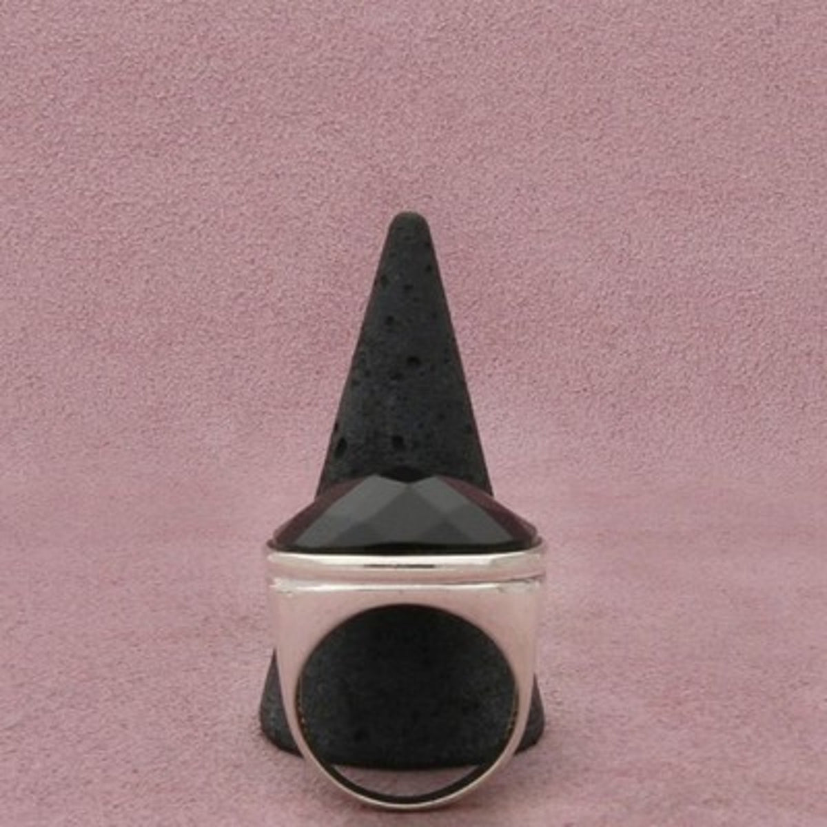 Sterling Silver Bezel-Set Faceted Black Onyx Dome Ring Size 7.75