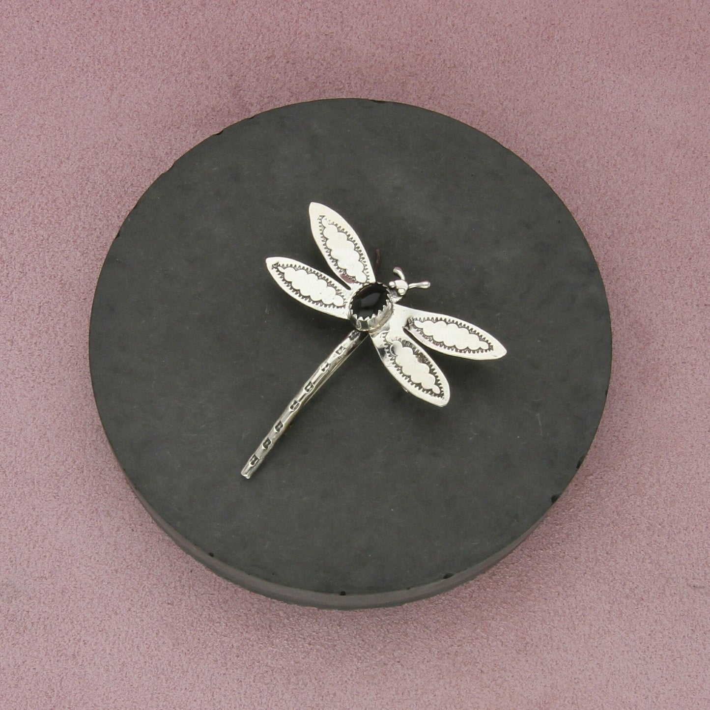 navajo sterling silver vintage onyx stamped dragonfly brooch