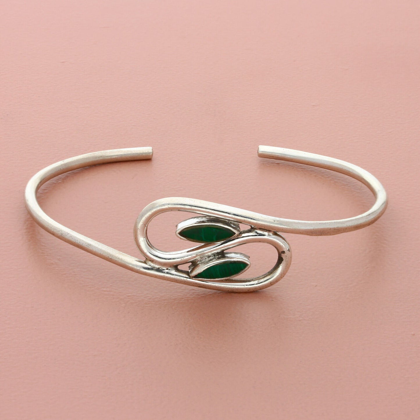 taxco mexico sterling silver vintage green malachite cuff bracelet size 7in