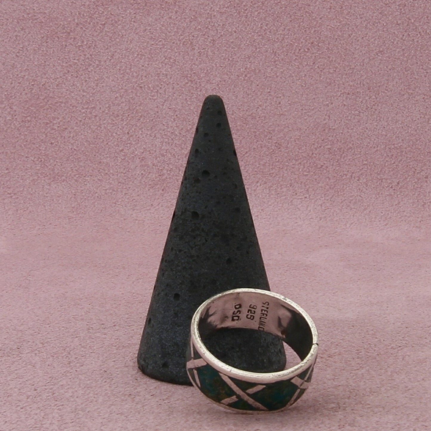 sterling silver vintage crushed turquoise x band ring size 8