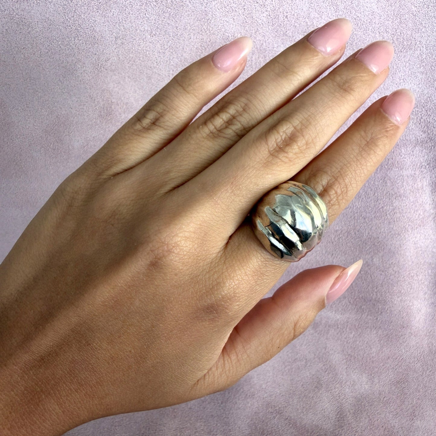 sterling silver vintage hammered dome ring size 6.75