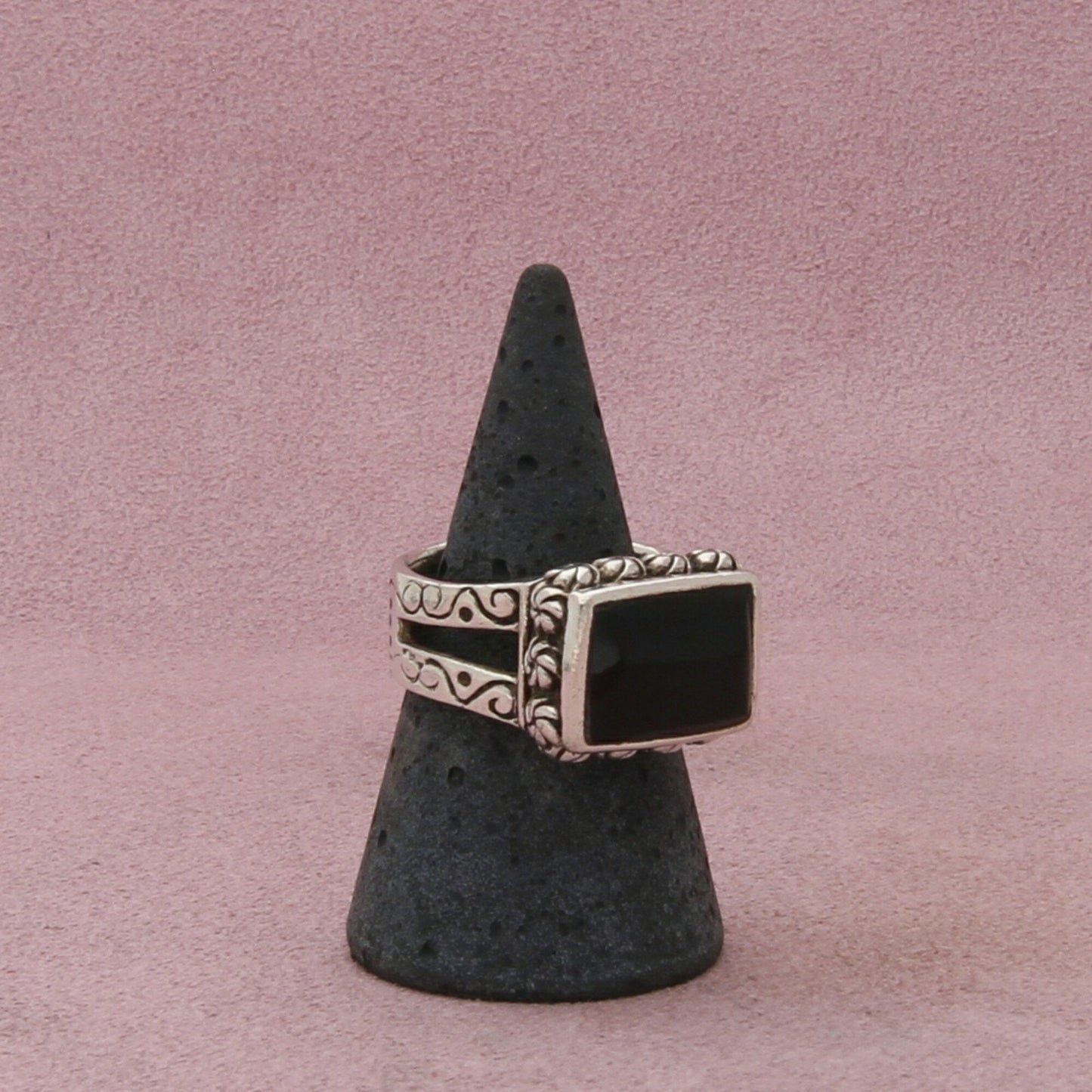 sterling silver vintage chunky onyx ring size 8.25