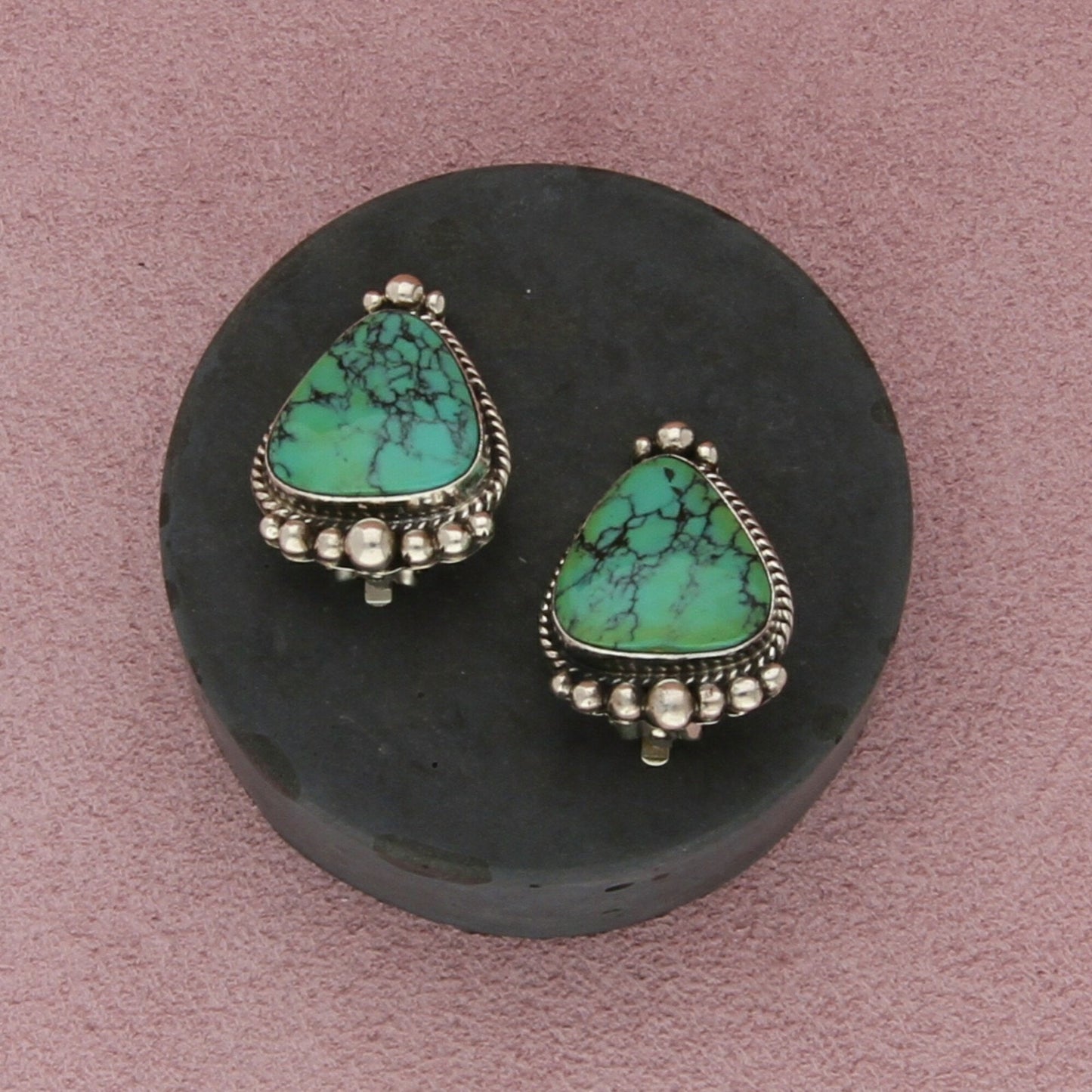 navajo sterling silver vintage rudy willie turquoise clip-on earrings