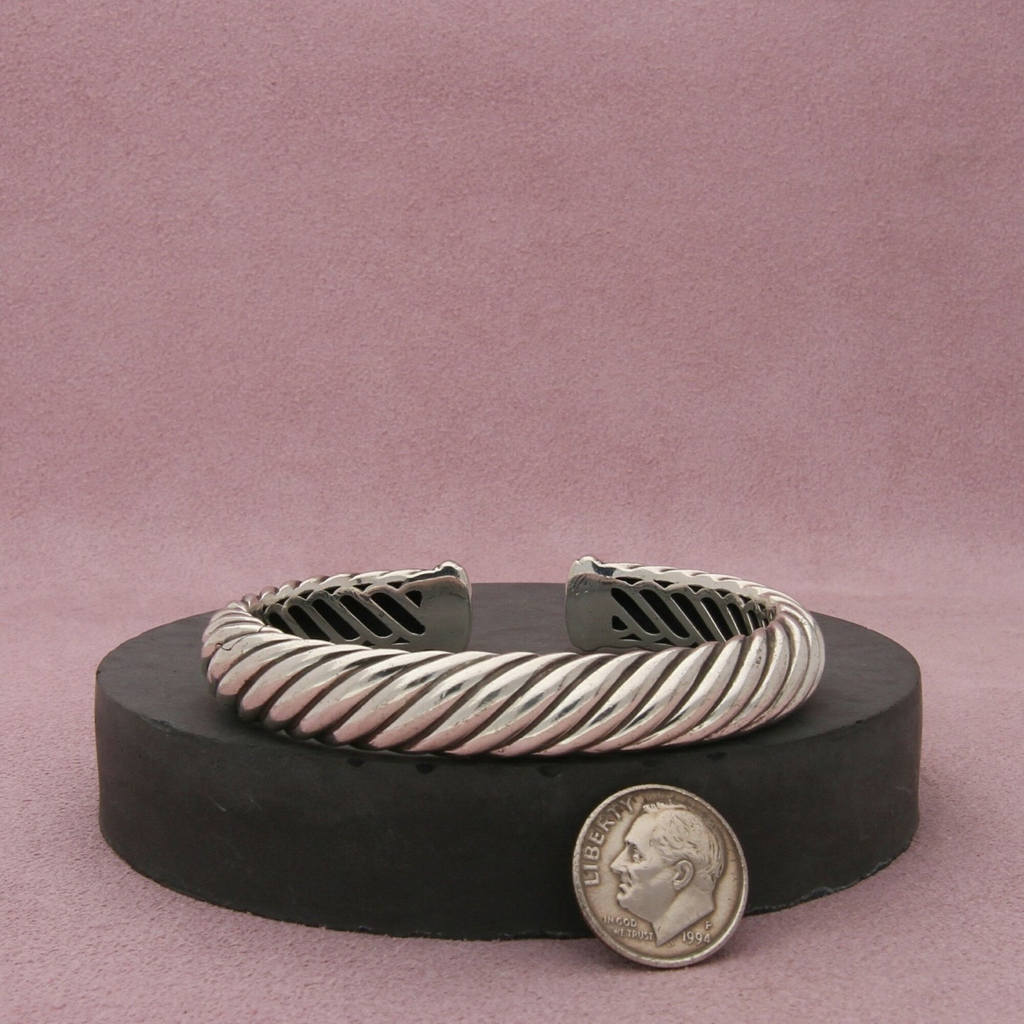 david yurman sterling silver waverly cable hinged cuff bracelet size 6in