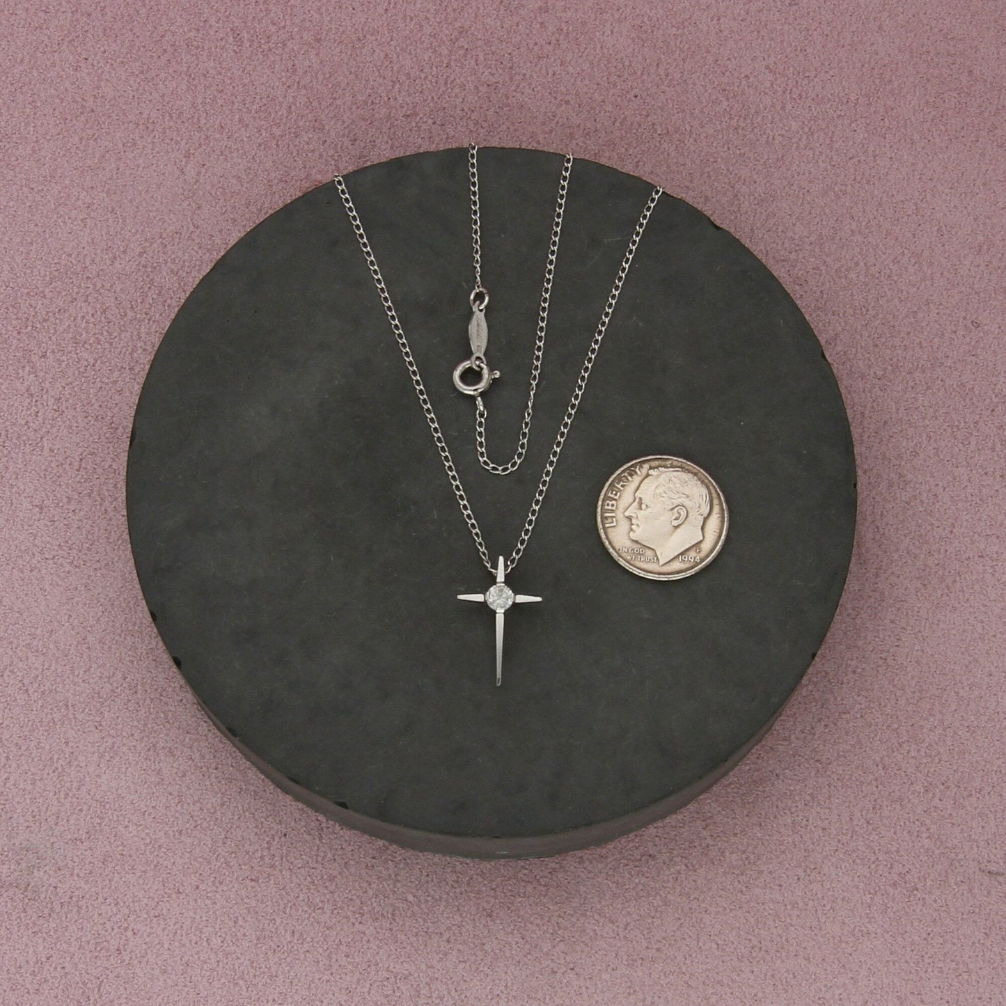 sterling silver vintage spinel cross necklace size 16in