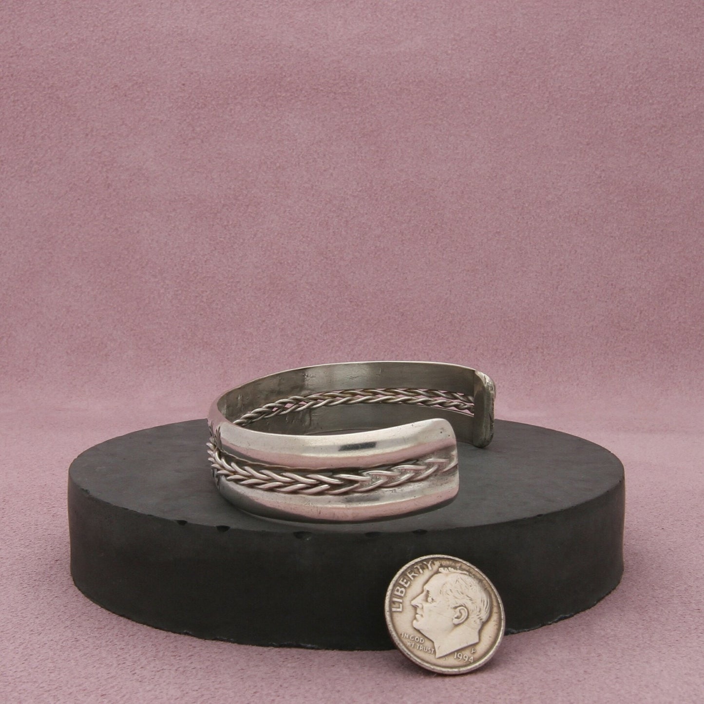 navajo sterling silver vintage stamped braided cuff bracelet size 7in