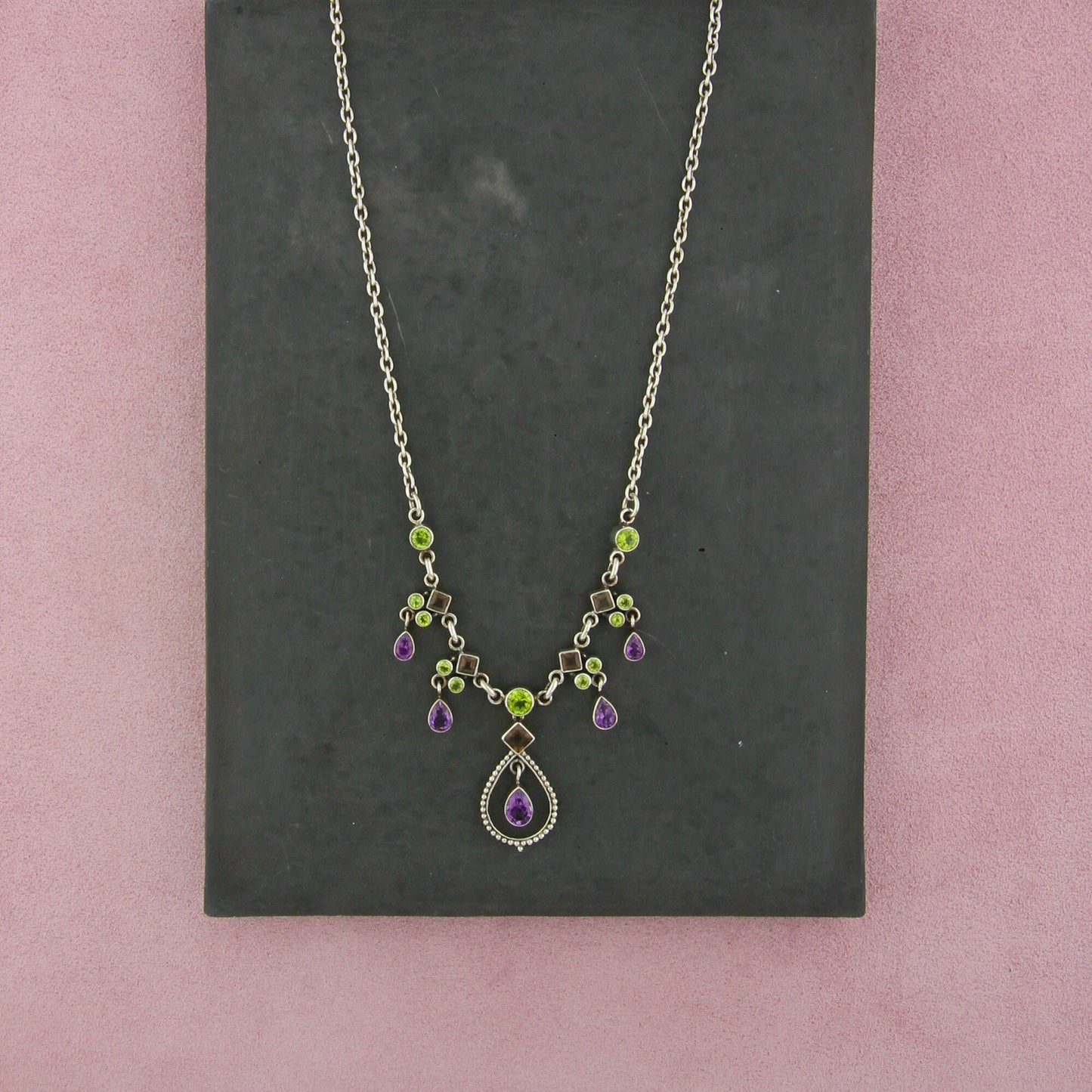 nicky butler sterling silver amethyst & peridot necklace size 17-19in
