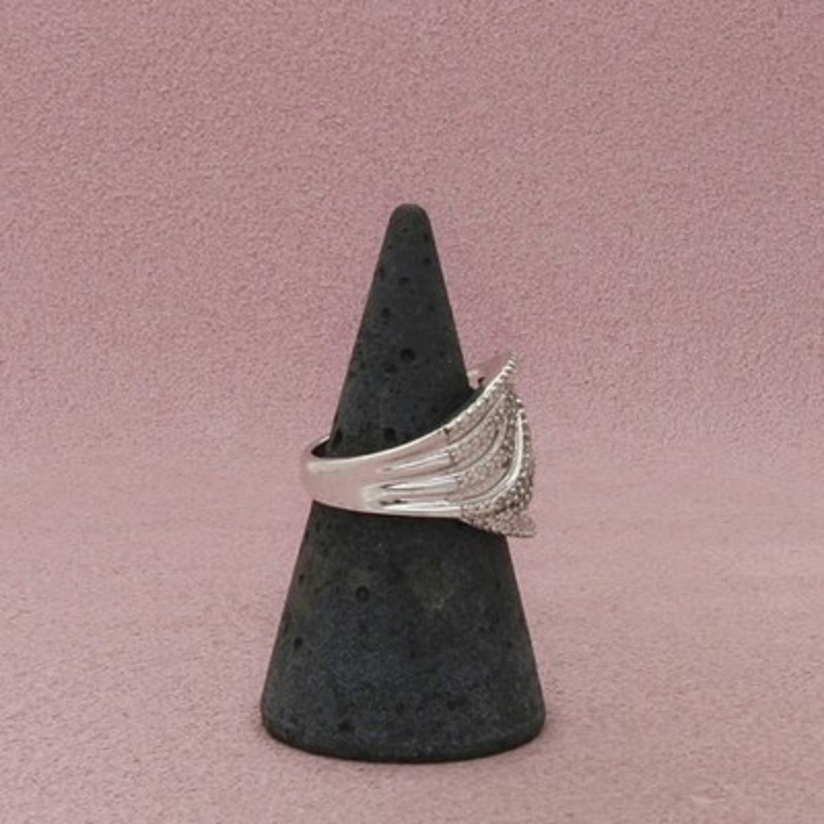 Zales Sterling Silver Diamond Multi-Row Wave Ring Size 6.75