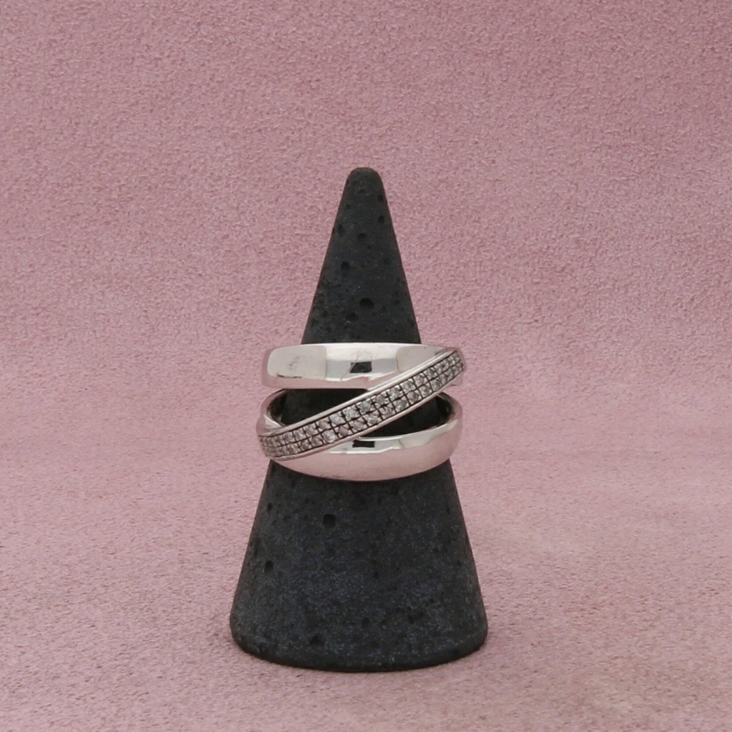sterling silver pave diamond crossover ring size 7