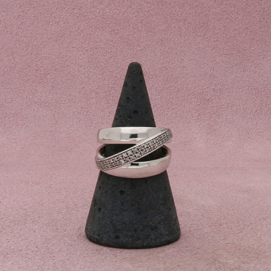 sterling silver pave diamond crossover ring size 7