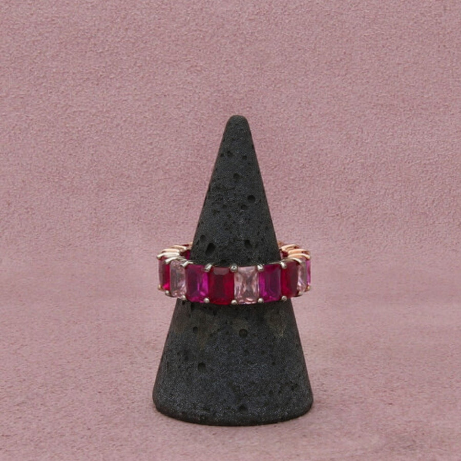 Sterling Silver Ruby & Pink Tourmaline Two Tone Eternity Rectangular-Cut Ring 8