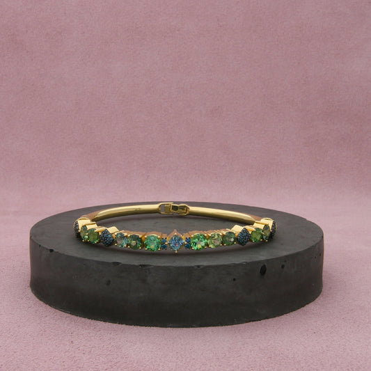 sloane street 18k yellow gold blue diamond topaz sapphire bangle bracelet 6.5in