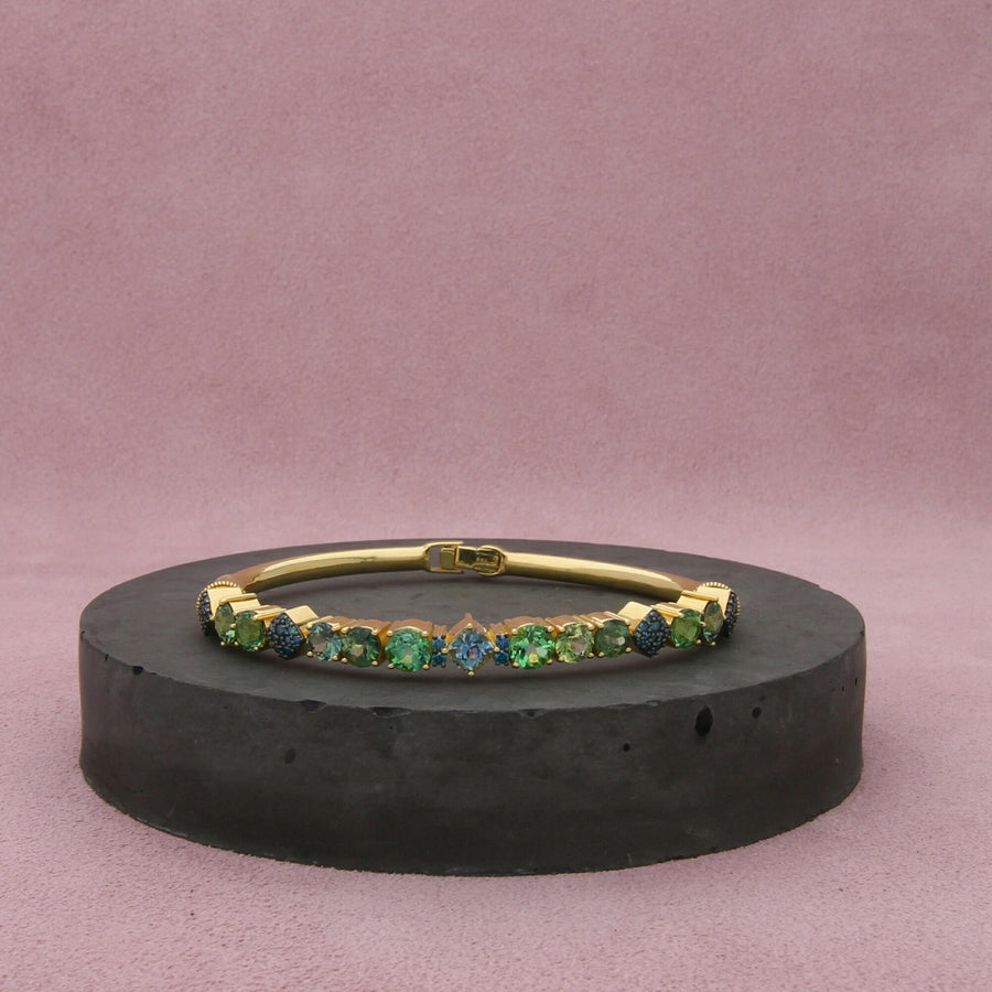 sloane street 18k yellow gold blue diamond topaz sapphire bangle bracelet 6.5in
