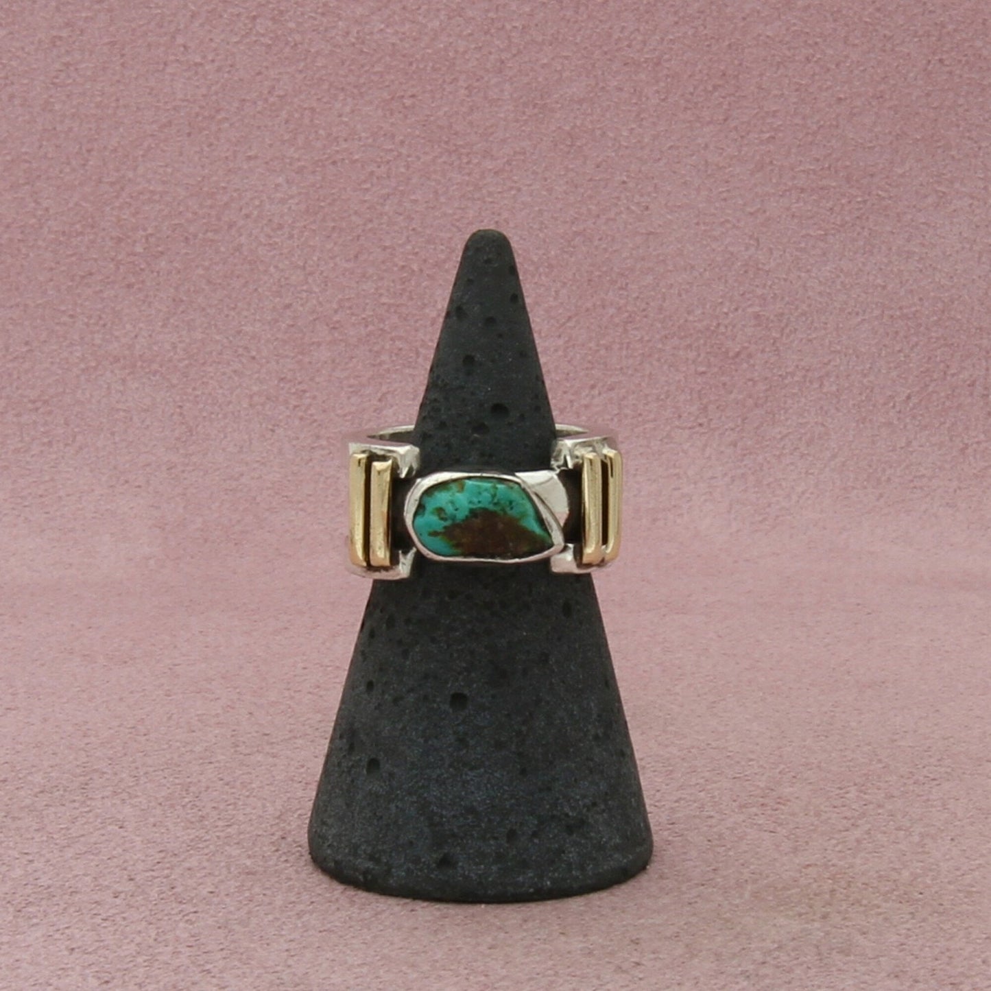 lilly barrack sterling silver & 14k gold southwestern turquoise ring size 5.25