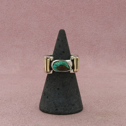 lilly barrack sterling silver & 14k gold southwestern turquoise ring size 5.25