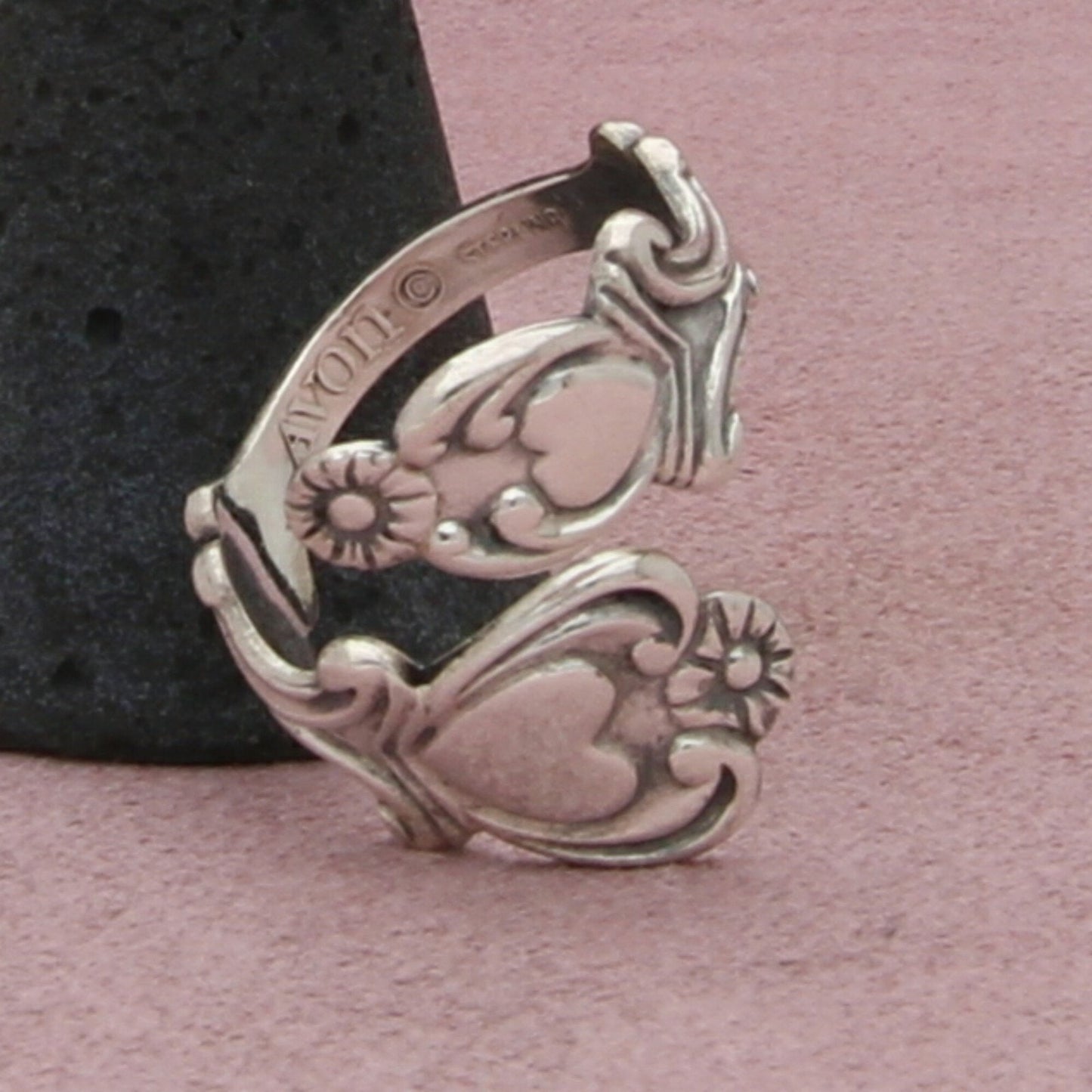 avon sterling silver vintage heart bypass spoon ring size 8