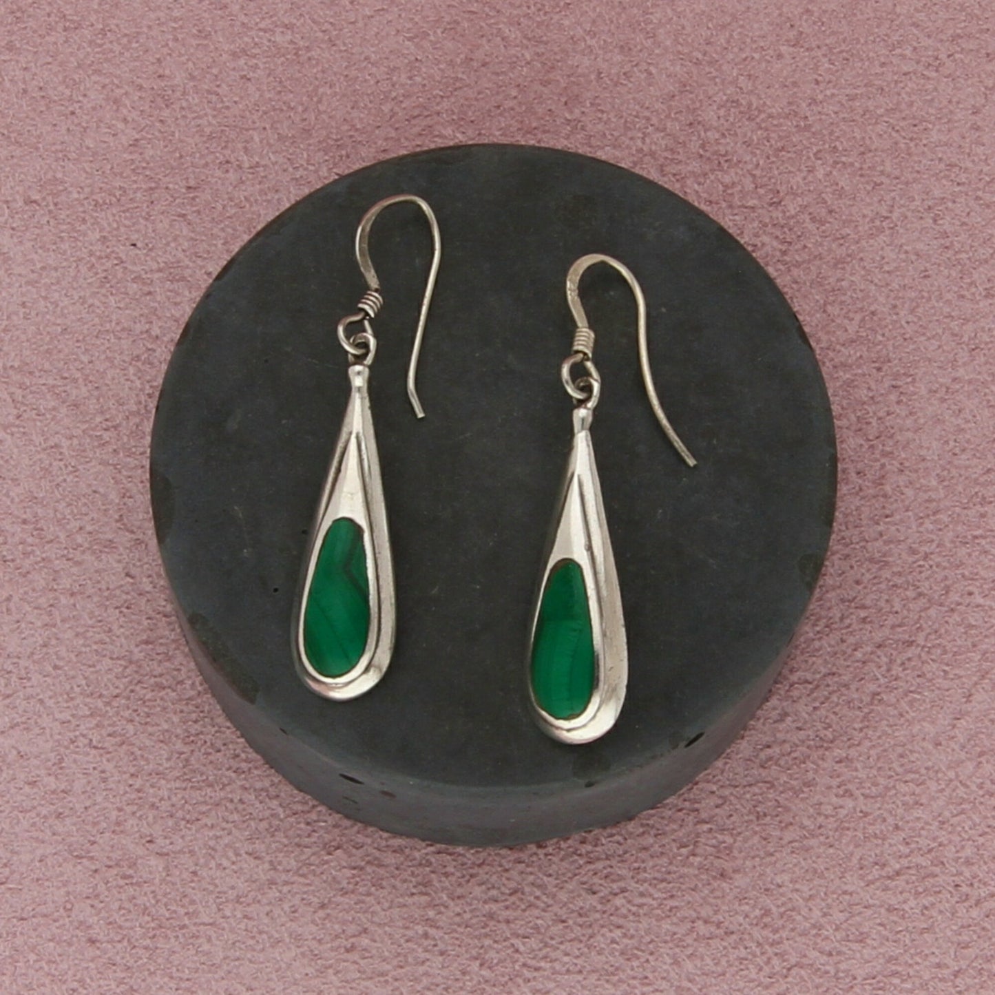sterling silver vintage malachite drop dangle earrings