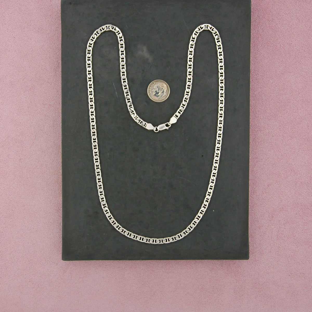 Sterling Silver Men's Italy 4mm Flat Anchor Link Chain Necklace Size 24in