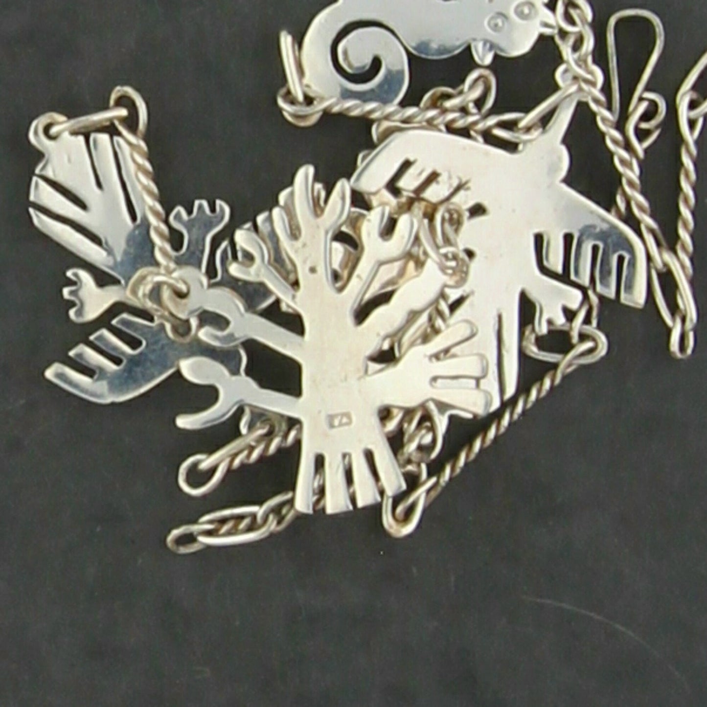 sterling silver vintage monkey & thunderbird link necklace size 21in