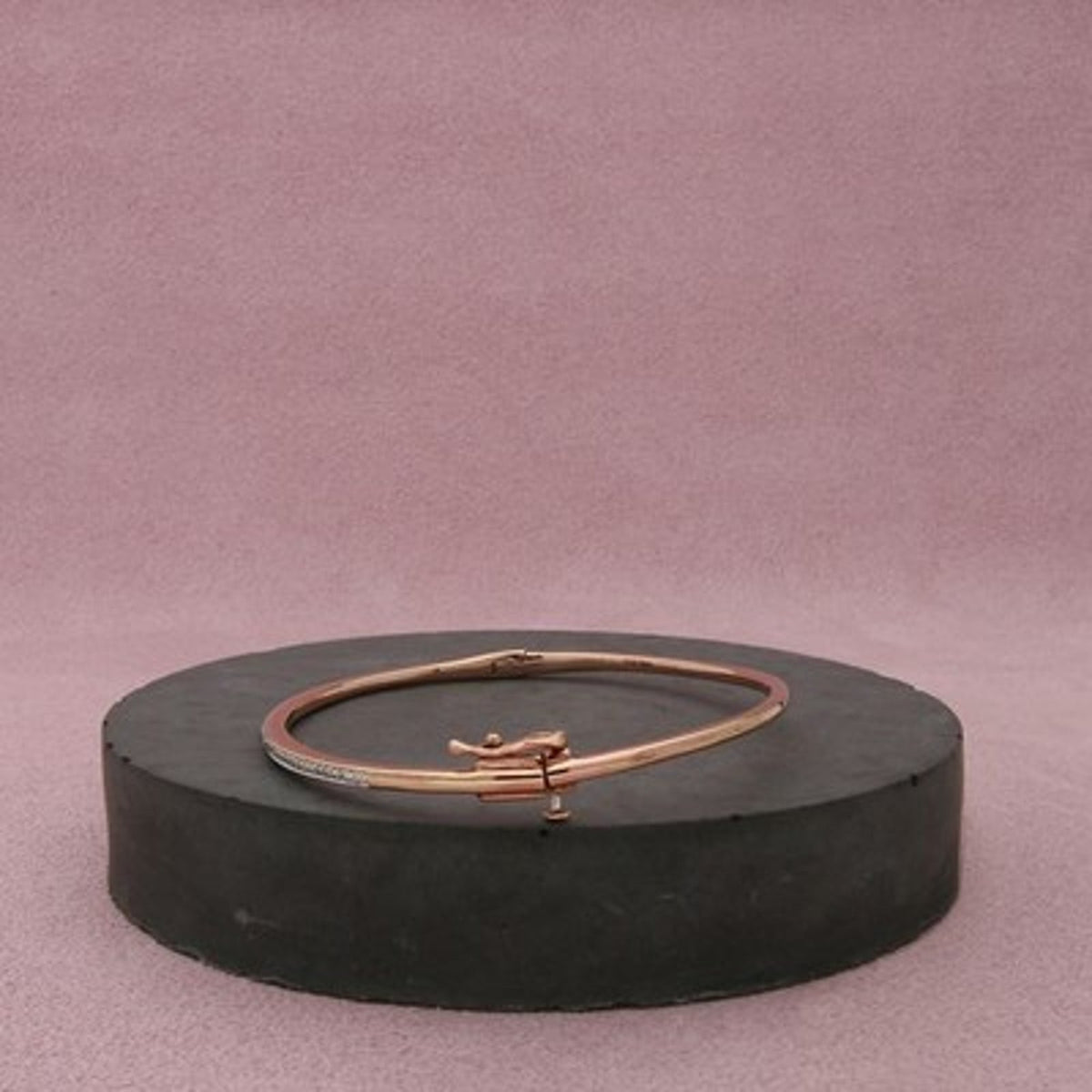 Kay Jewelers Sterling Silver Rose Gold Plate Diamond Bangle Bracelet 6.75in