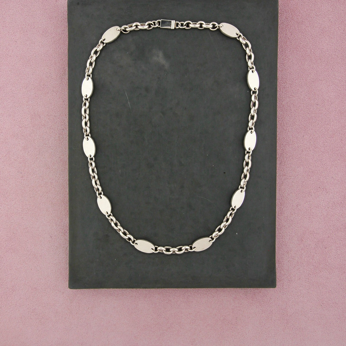 Mexico Sterling Silver Vintage Oval Disc Cable Chain Necklace Size 19in