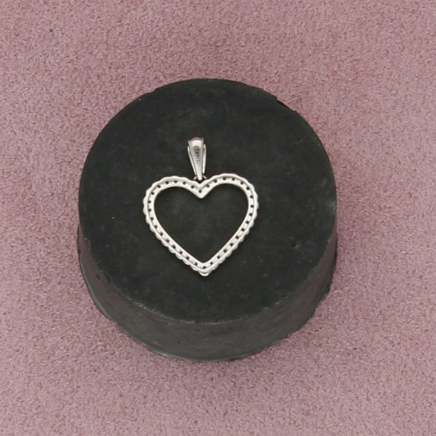 14k white gold diamond open heart pendant