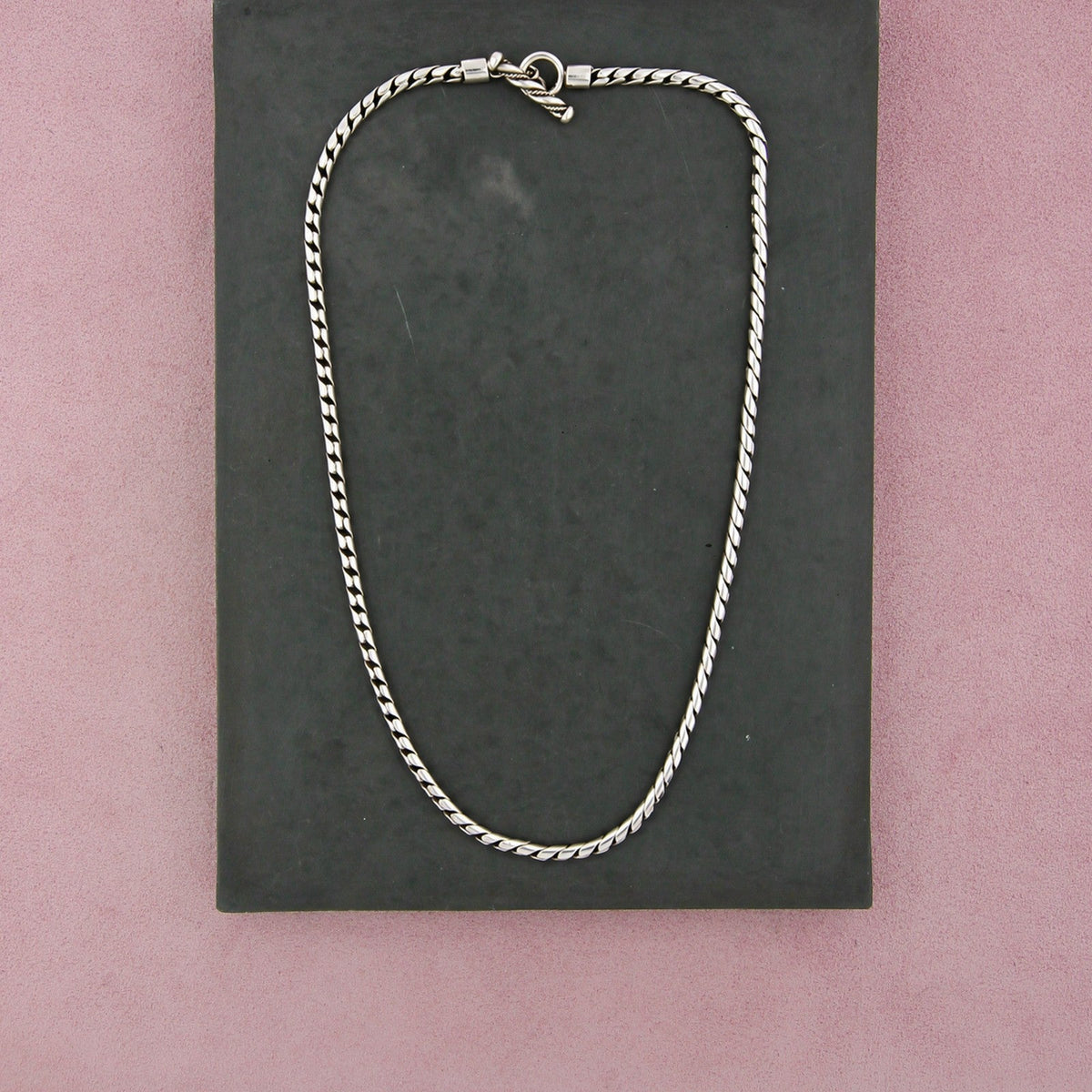 Sterling Silver Bali 3mm Unique Twisted Link Chain Toggle Necklace Size 19in
