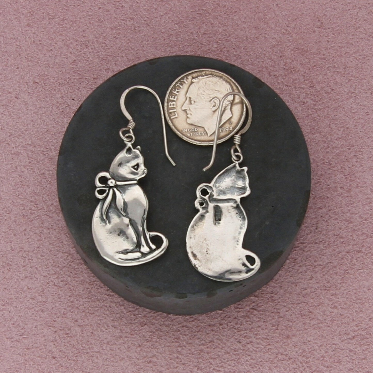 sterling silver vintage sitting cats dangle earrings