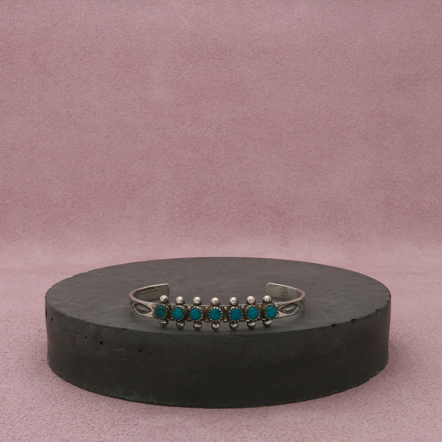 fred harvey era sterling silver snake-eye turquoise childs cuff bracelet 4.75
