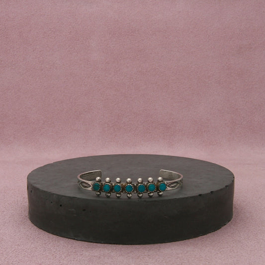 fred harvey era sterling silver snake-eye turquoise childs cuff bracelet 4.75