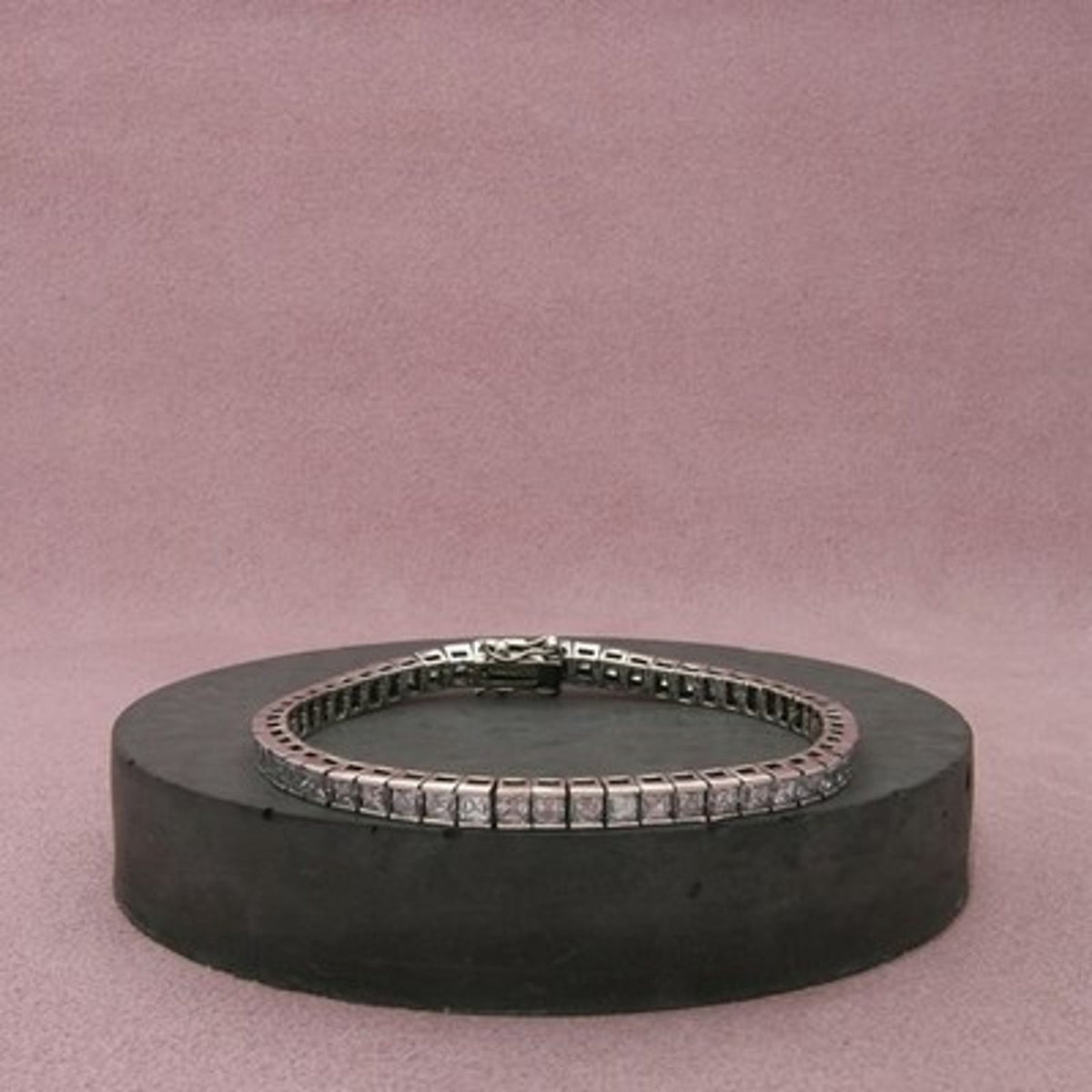 Sterling Silver Channel-Set Square C Z Tennis Bracelet Size 6.75in
