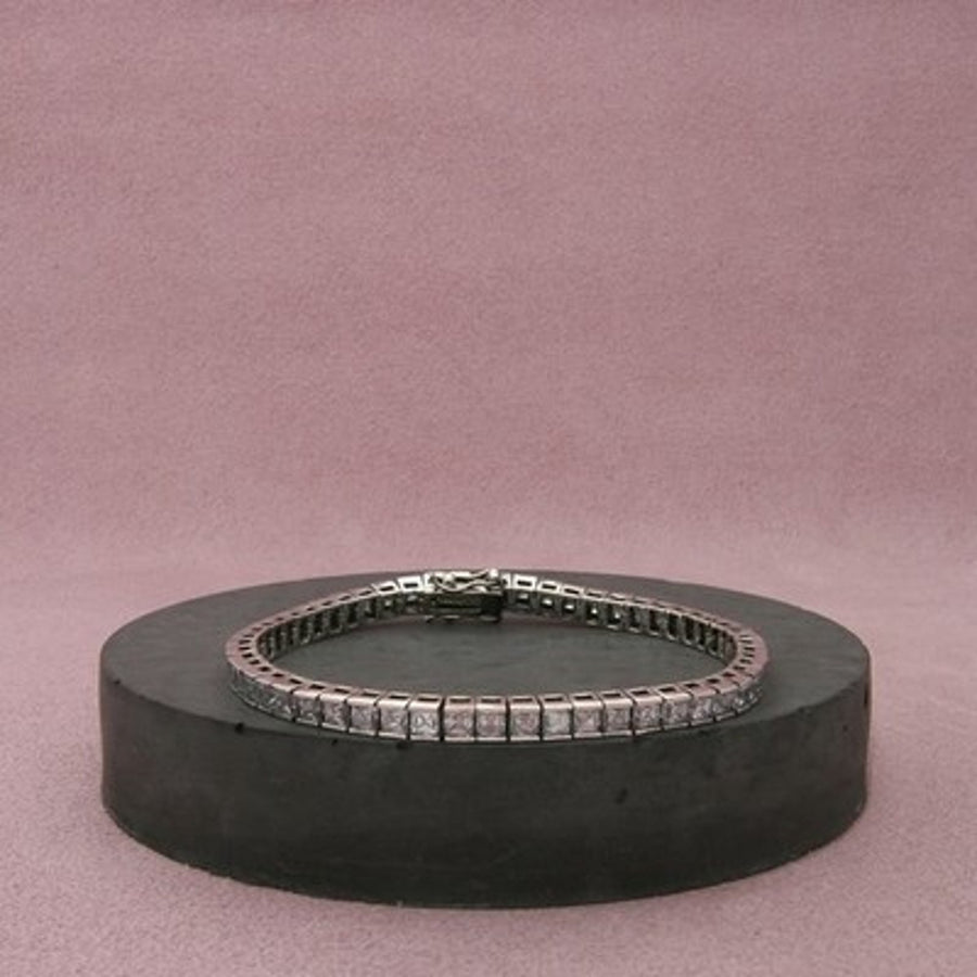 Sterling Silver Channel-Set Square Cz Tennis Bracelet Size 6.75in