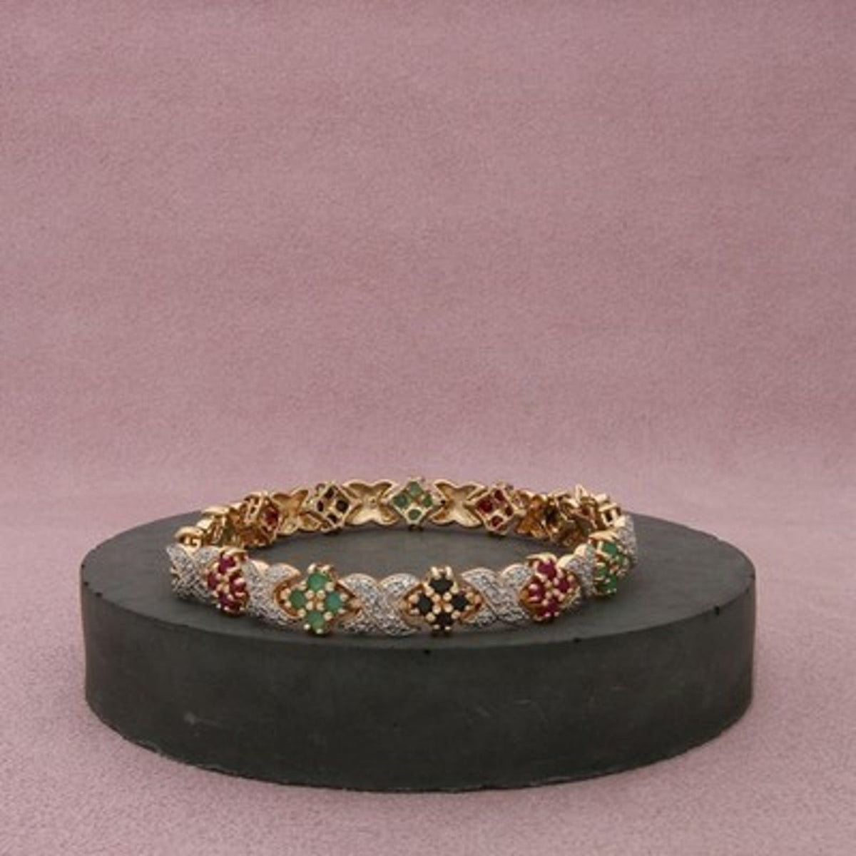 Ross Simons Sterling Silver Emerald & Ruby Sapphire Diamond Tennis Bracelet 7in