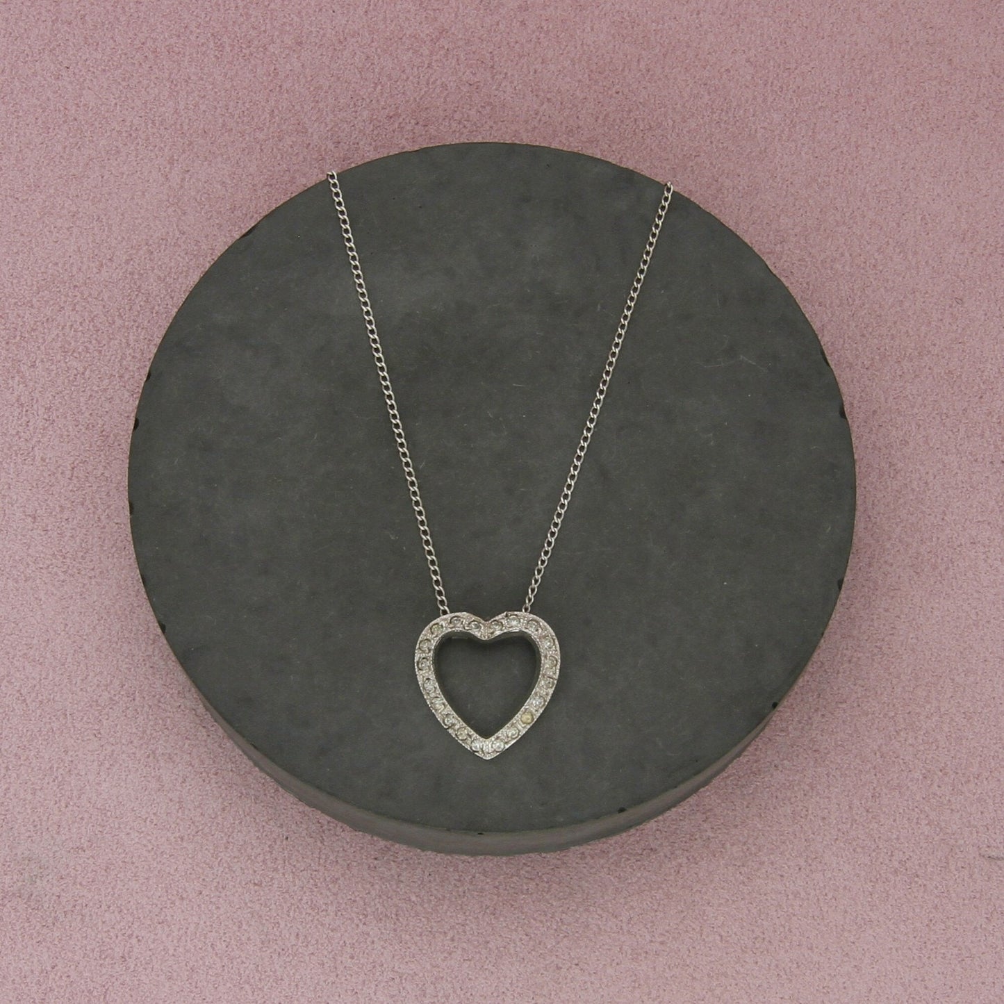 sterling silver vintage paste stone heart necklace size 18.5in
