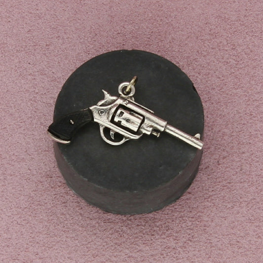 sterling silver vintage six-shooter revolver gun pistol (spins) charm pendant