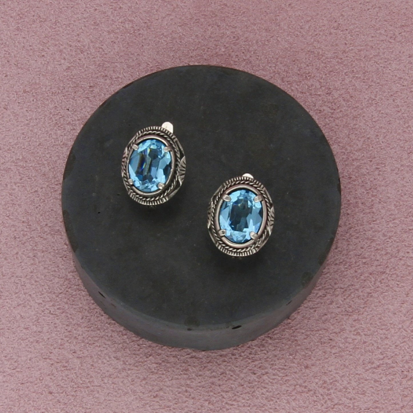 sterling silver vintage blue cz earrings