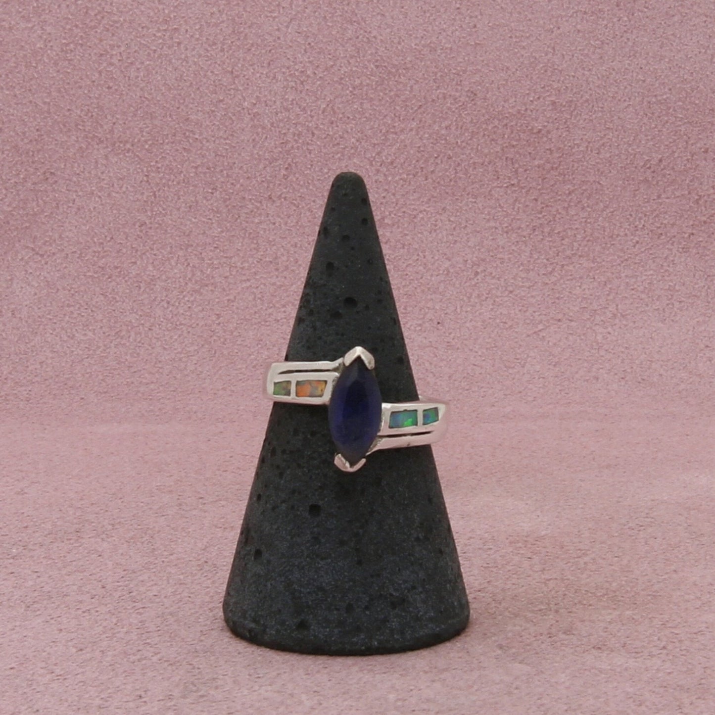 sterling silver opal & marquise-cut cz ring size 6.5