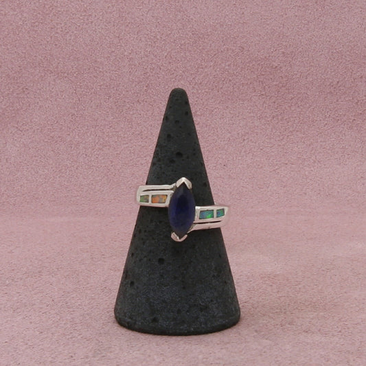 sterling silver opal & marquise-cut cz ring size 6.5