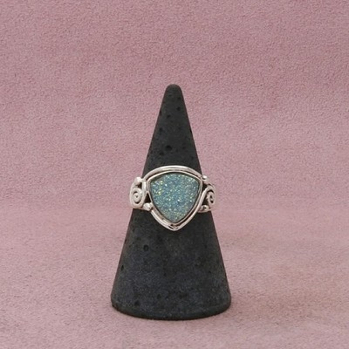 Sajen Sterling Silver Blue Druzy Swirl Ring Size 7