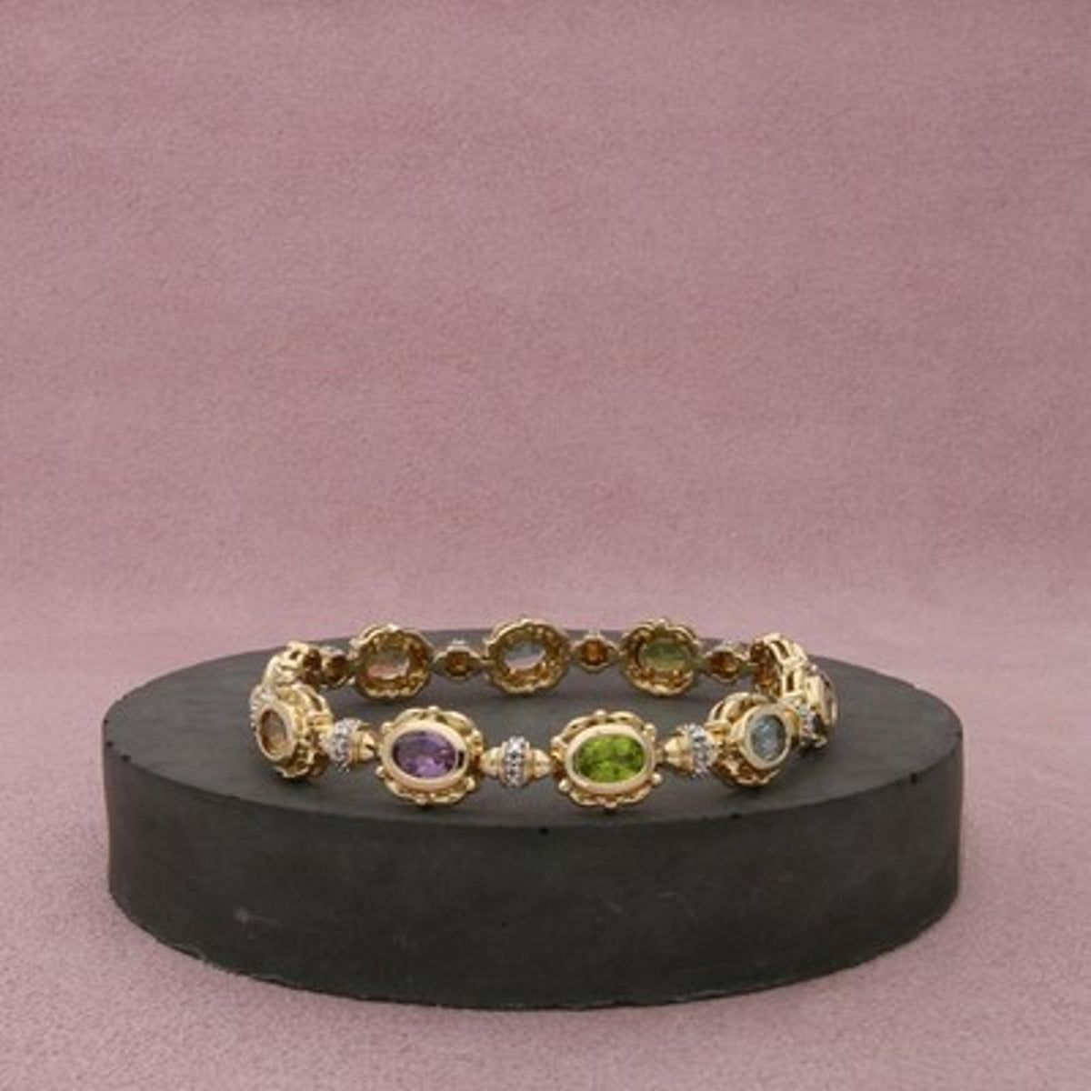 Ross Simons Sterling Silver Gold Plate Diamond Multi-Stone Tennis Bracelet 6.5in