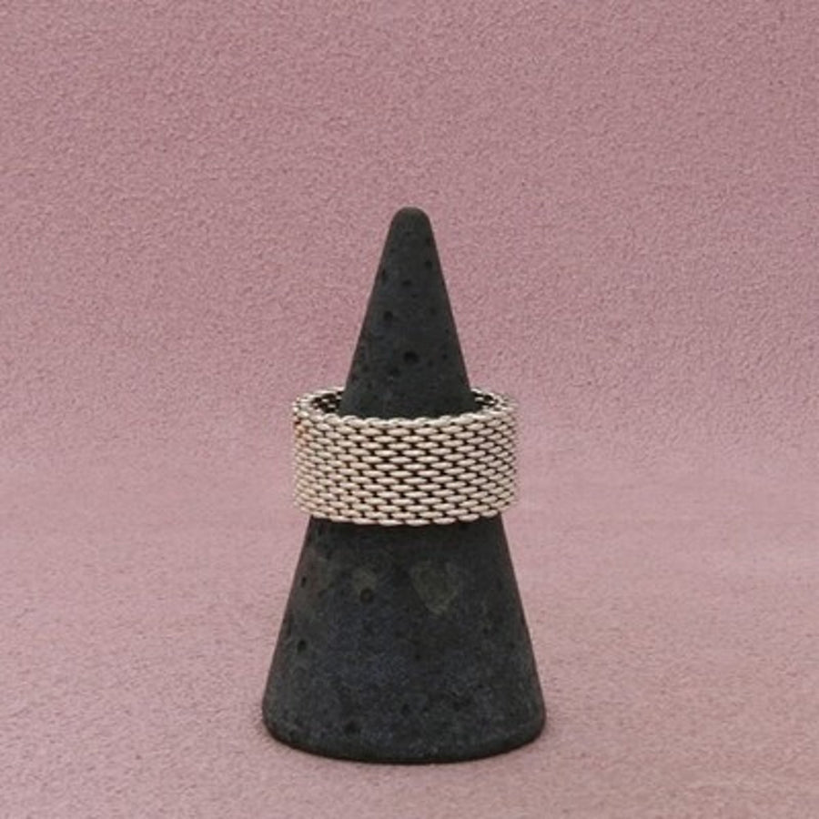 Sterling Silver 10mm Wide Mesh Band Ring Size 7