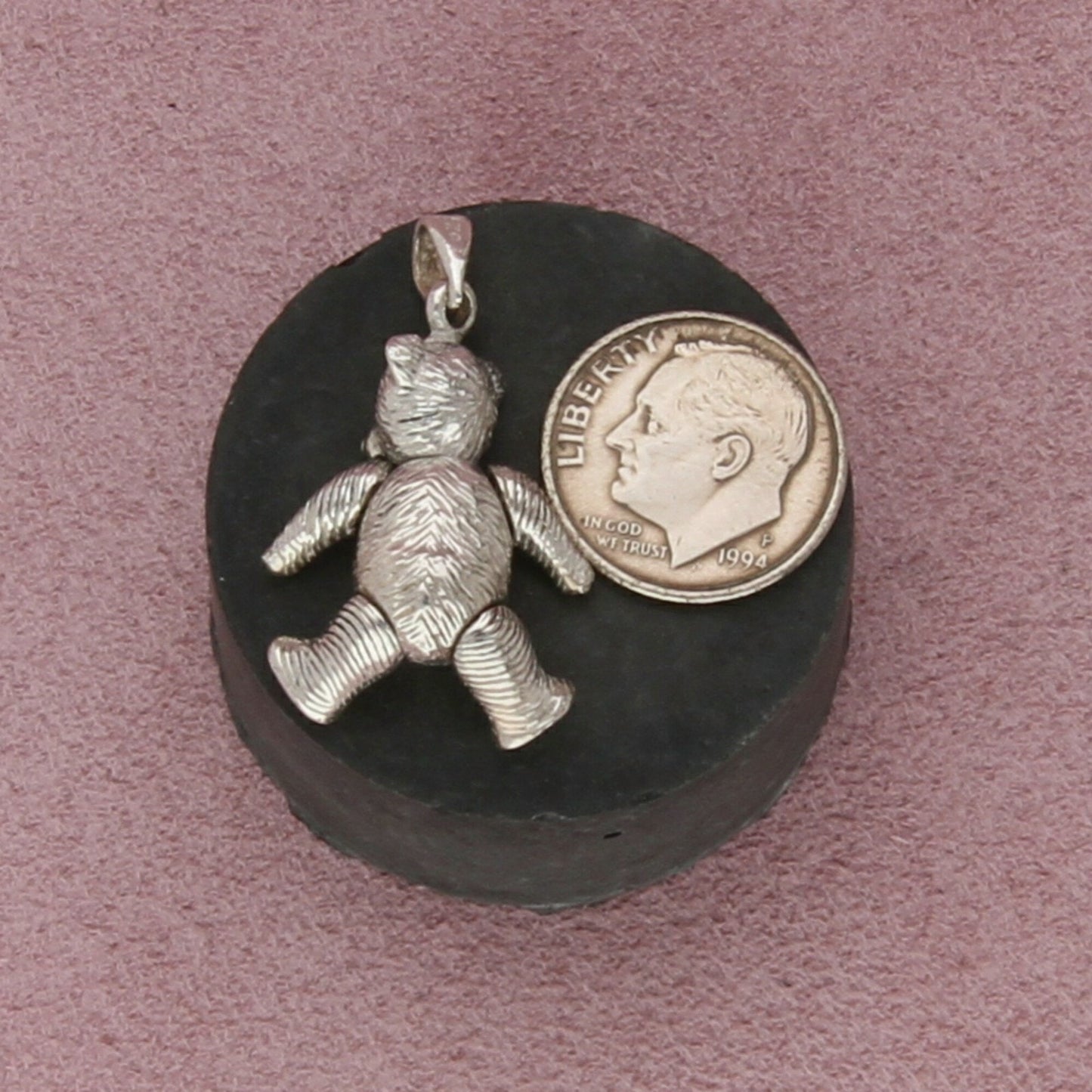 sterling silver vintage articulated teddy bear (moves) pendant