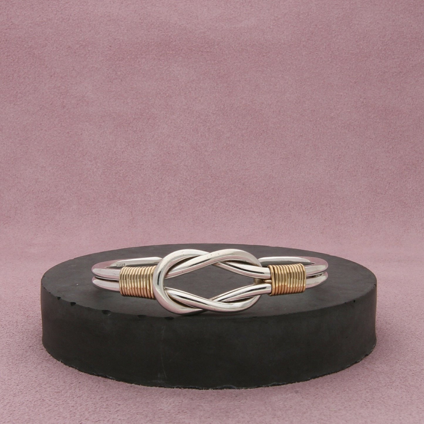 sterling silver vintage gold accent wire knot cuff bracelet size 6in