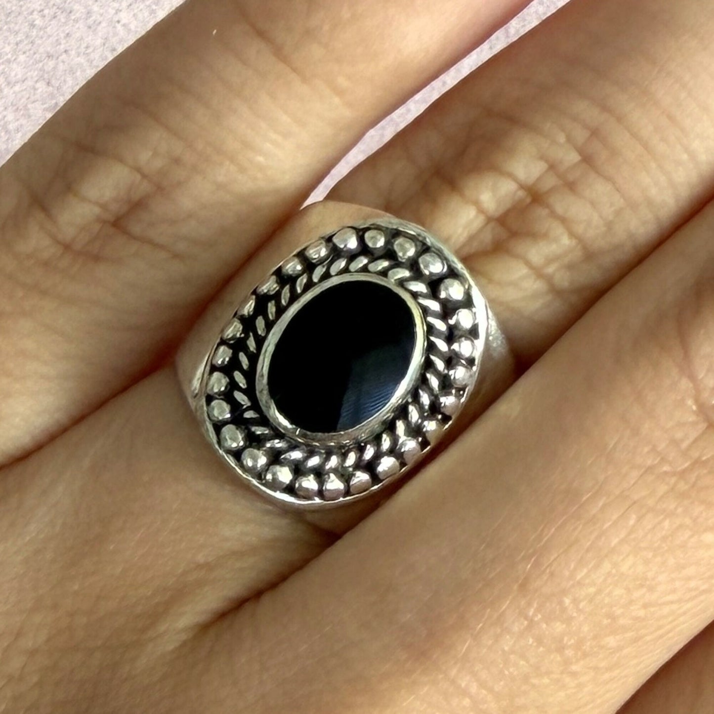 sterling silver braided onyx cigar band ring size 5.75