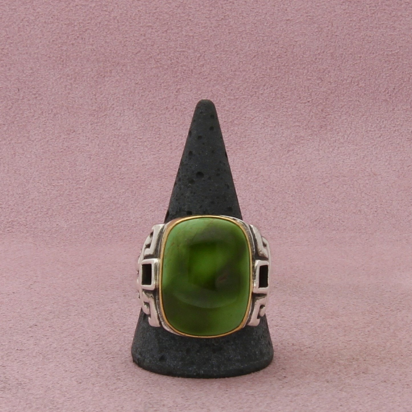 sterling silver mens vintage artisan two tone green turquoise ring size 13