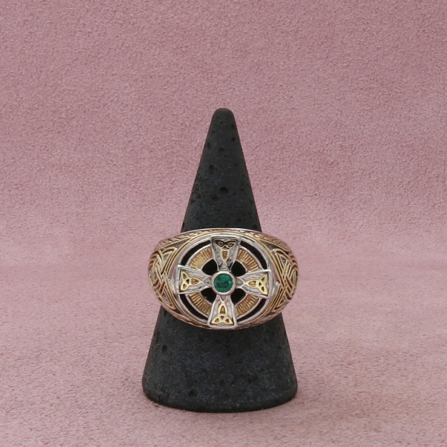 franklin mint sterling silver mens emerald celtic cross signet ring size 11